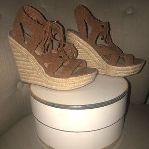 Beautiful brown suede lace-up wedges! Size 7